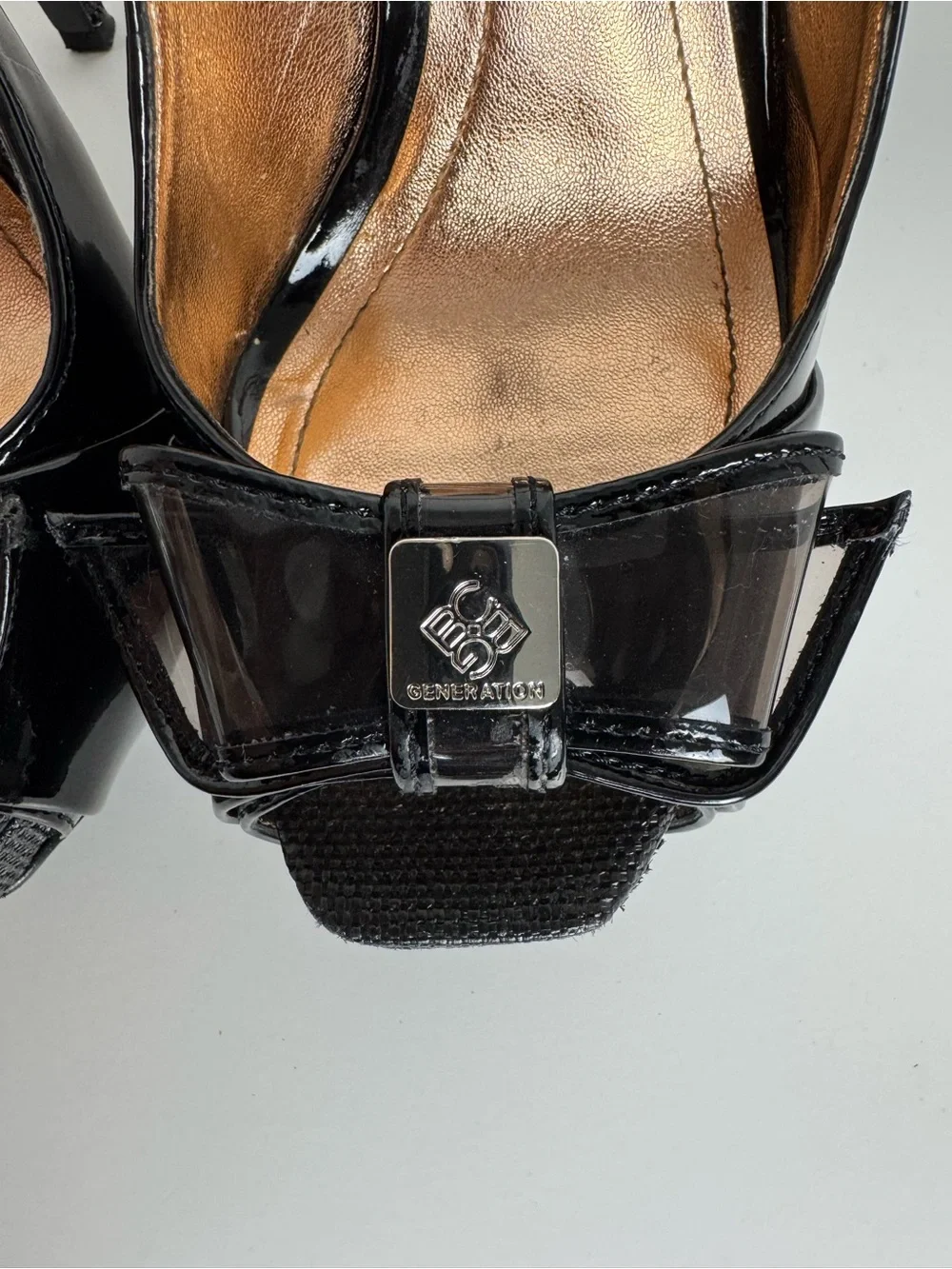 BCBGeneration Angelo Black Peep Toe Platform Slingback Stilettos Size 6